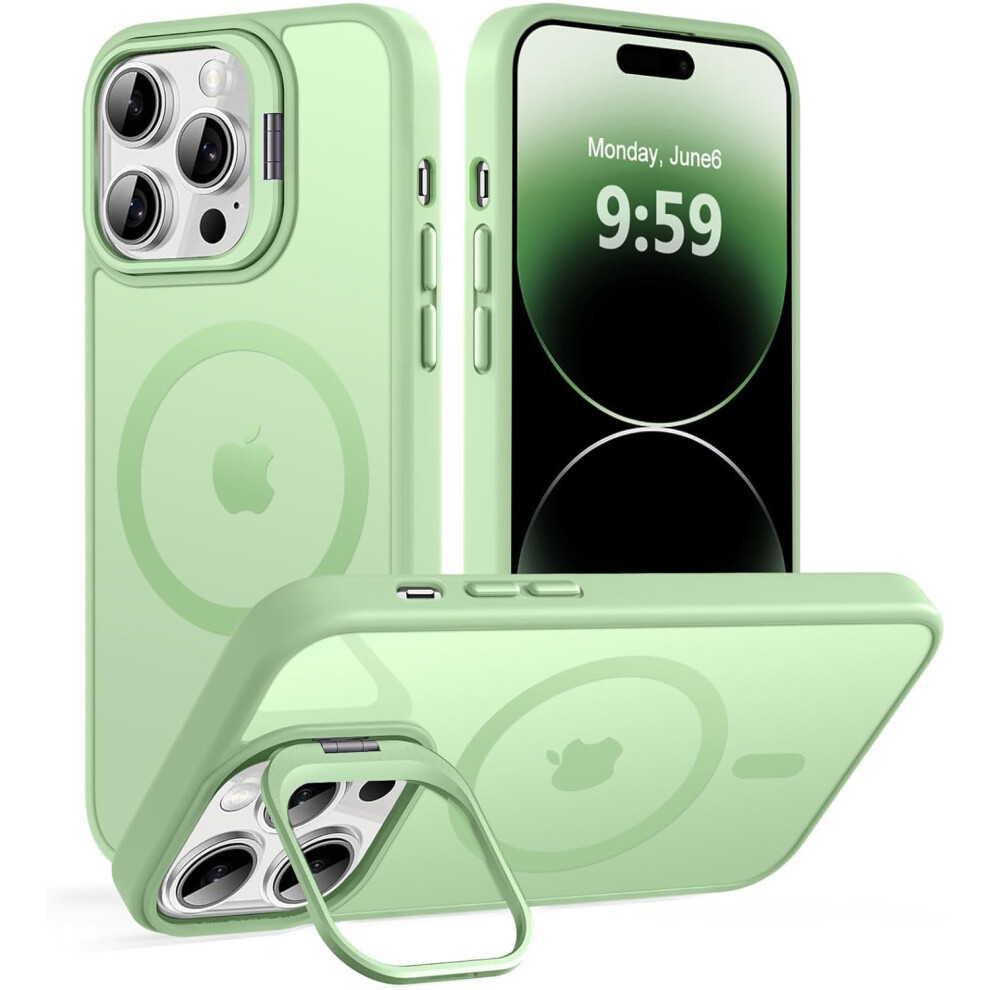 Magnetic Case For Iphone 14 Pro Max Â Magsafe Compatible, Kickstand, Built-In Camera Stash, Military Protection, Light Green 9170372120505