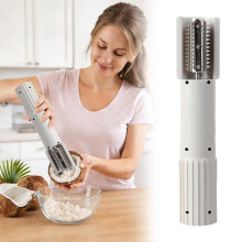 1PC Handheld 2-in-1 Coconut Grater & Fish Scaler Stainless Steel Kitchen Shredder, Manual Roller Tool for Coconut Meat & Fish Scale Removal,Grey