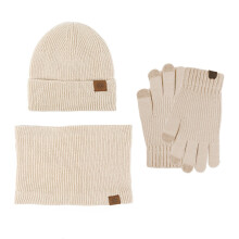 Winter Knit Set, Fleece Lined Slouchy Beanie, Warm Neck Warmer & Gloves, Men's & Women's 3-Piece Cold Weather Set, Matching Accessories Khaki