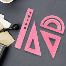 4-Piece Metal Geometry Kit with Stencil Design - Aluminum Drafting Tools for Precision College Drawings and Festive Gift Packaging