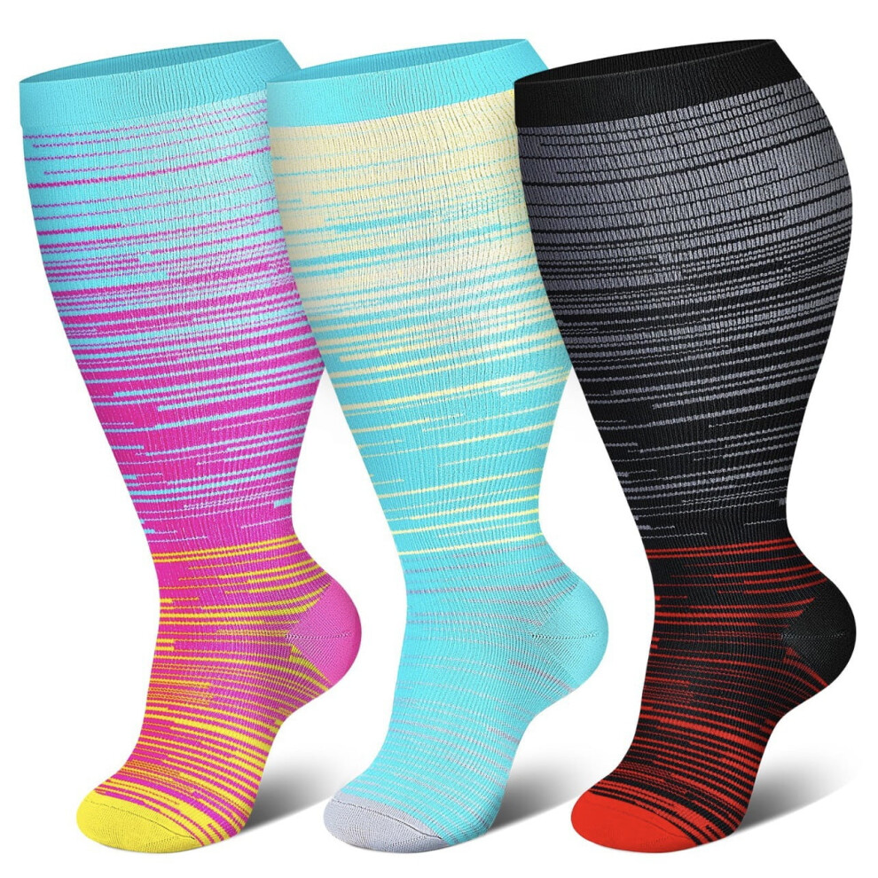2XL 3XL 4XL Plus Size Compression Socks for Women & Men 15-20 mmhg Extra Wide Calf Knee High Support Socks for Circulation