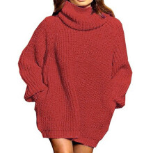 Women's Turtleneck Oversize Knitted Pullover Sweater with