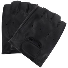 1 Pair Kids Riding Half Finger Gloves in Black Leather for Safety and Warmth