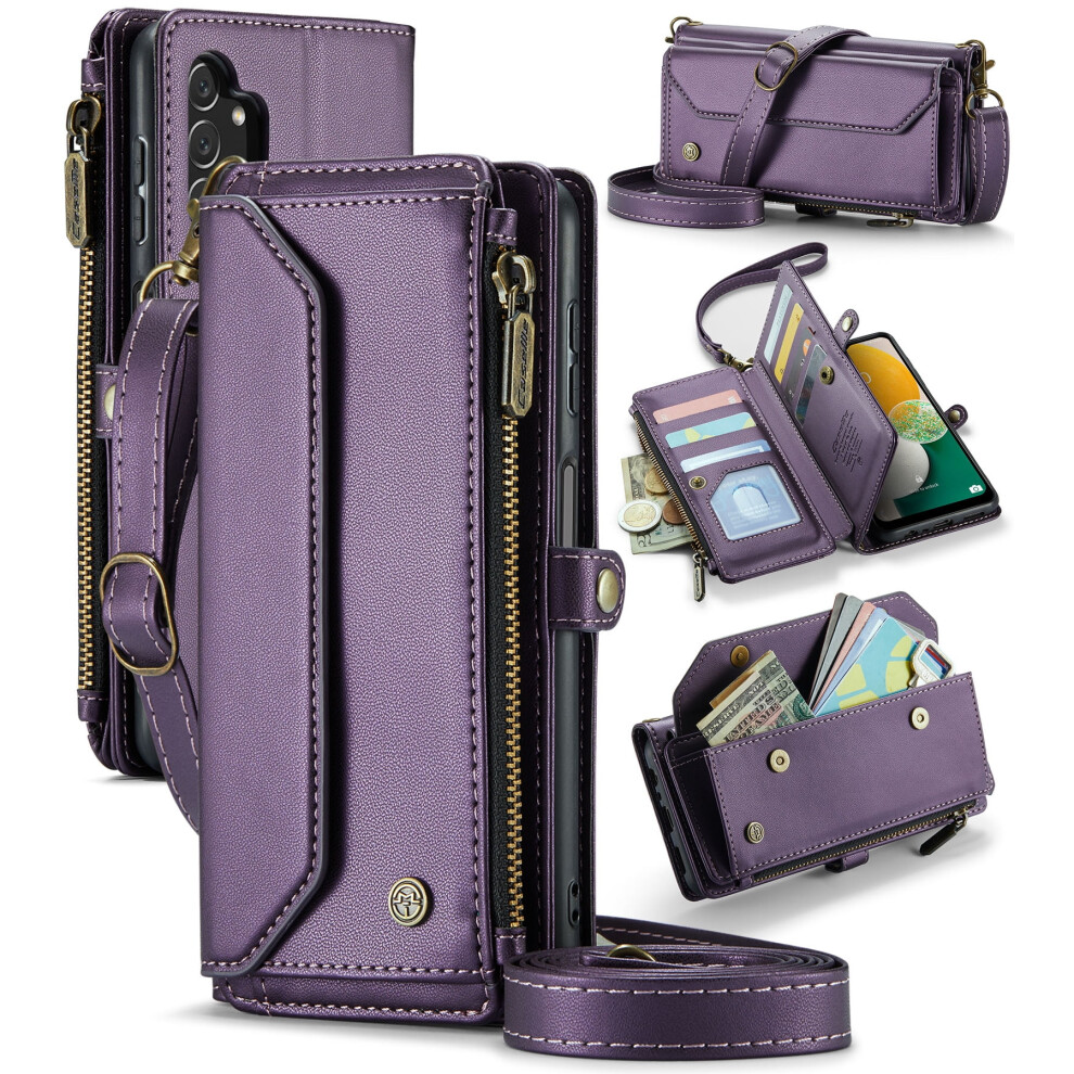 Caseme Leather Wallet Case For Compatible With Samsung Galaxy A13 6.5" Â Rfid Blocking, 10-Card Holder, Zipper Bills Slot, Magnetic Wrist Strap 9165521621743
