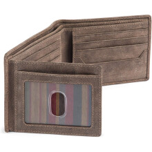 Mens Bifold Leather Wallet with 2 ID Full Grain Leather High Capacity Credit Card Wallet