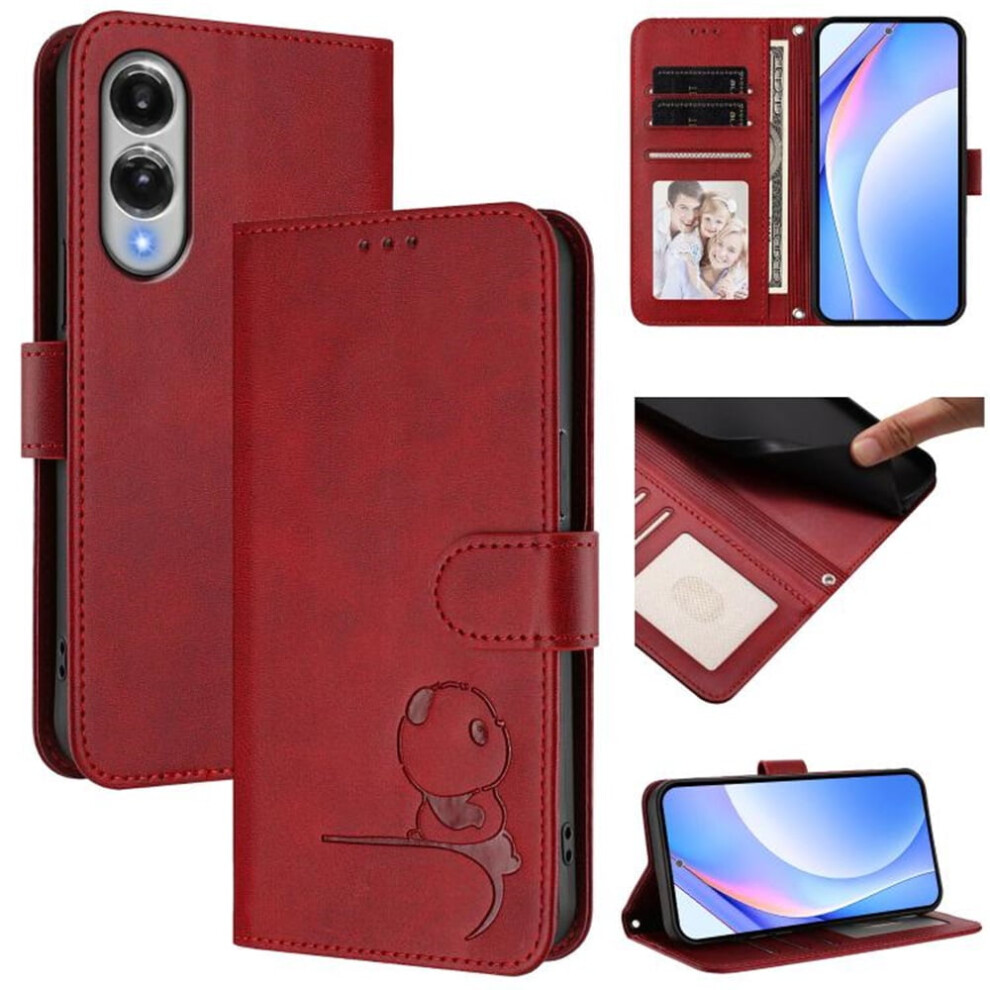 Litter Panda Embossed Leather Case For Samsung Galaxy S25 Edge 5G Â Rfid Wallet, Magnetic Clasp, Flip Stand, Wine Red 9170372122431