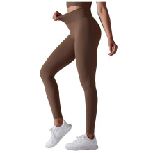 Női edzőleggings magas derekú, hasformáló, kávé színű, M