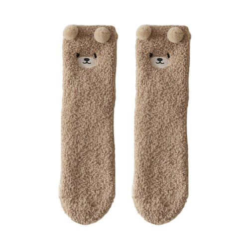 Dame polyester vintervarme fluffy sokker skridsikre bjørne