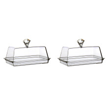 Glass Butter Dish Transparent Butter Holder Clear Butter Dish Box Reusable Butter Dish with Lid for Kitchen with Lid Handle Cover 2PCS