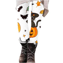 Női bolyhozott karácsonyi halloweeni bokáig érő, rugalmas tök szellem koponya mintás leggings magas derekú jóganadrág S-XXL