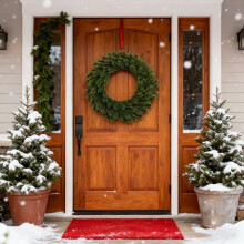 Couronne de Noël de 35,8 cm (14,1 pouces) pour porte d'entrée, décoration extérieure – Compatible avec les décorations de Noël