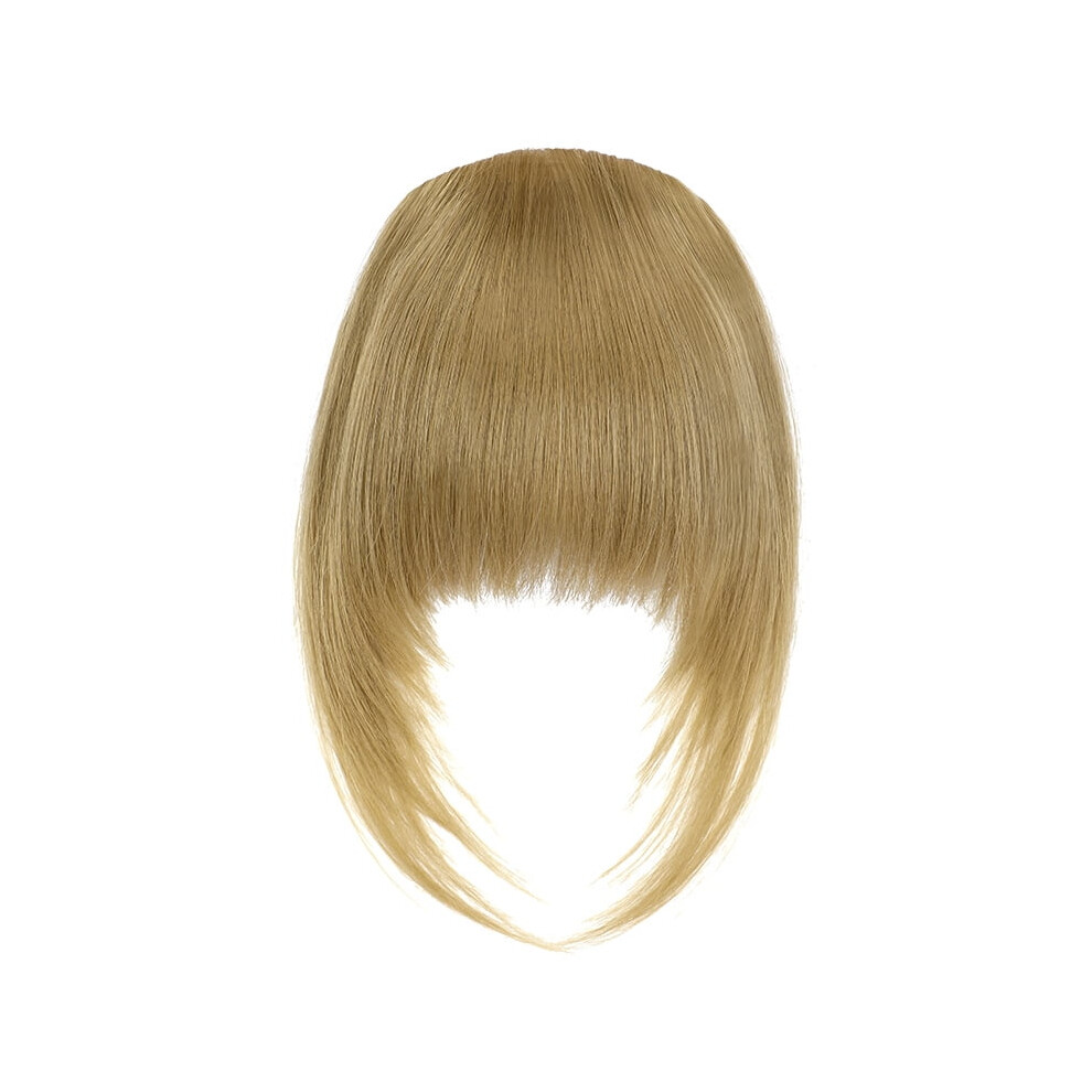Unisex Synthetic Fiber Clip-On French Bangs Extensions, Thick Fringe Hairpieces With Temple Clips, Easy Clip-In, Bleach Blonde