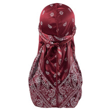 Bandana/durag/bandeau à motifs cachemire assortis, unisexe, en soie, avec longue queue et larges lanières, pour 360Waves, bordeaux, taille unique