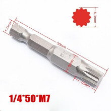 1pc 50mm 12 Point Torx Screwdriver Bit 1/4\\\'\\\' Hex Shank Security Torx Bits Drill Magnetic Electric Screwdriver Bit M5 M6 M7 M8, M7