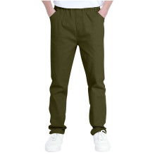 Boys Cargo Pants Casual Elastic Waist Pull On Trousers with Multi Pockets Fashion School Pants for Boys Olive Green 8-9 Years