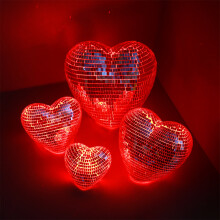 Hartvormige, lichtgevende spiegeldiscobal, verlichte, reflecterende feestdecoratie voor DJ-clubs, slaapkamers en woonkamers – compatibel met