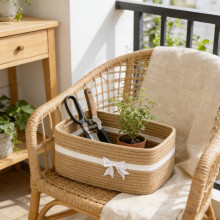 Grand panier de rangement tressé avec poignées et nœud, panier vide pour cadeaux, cadeaux de naissance, jouets pour animaux, pour chambre