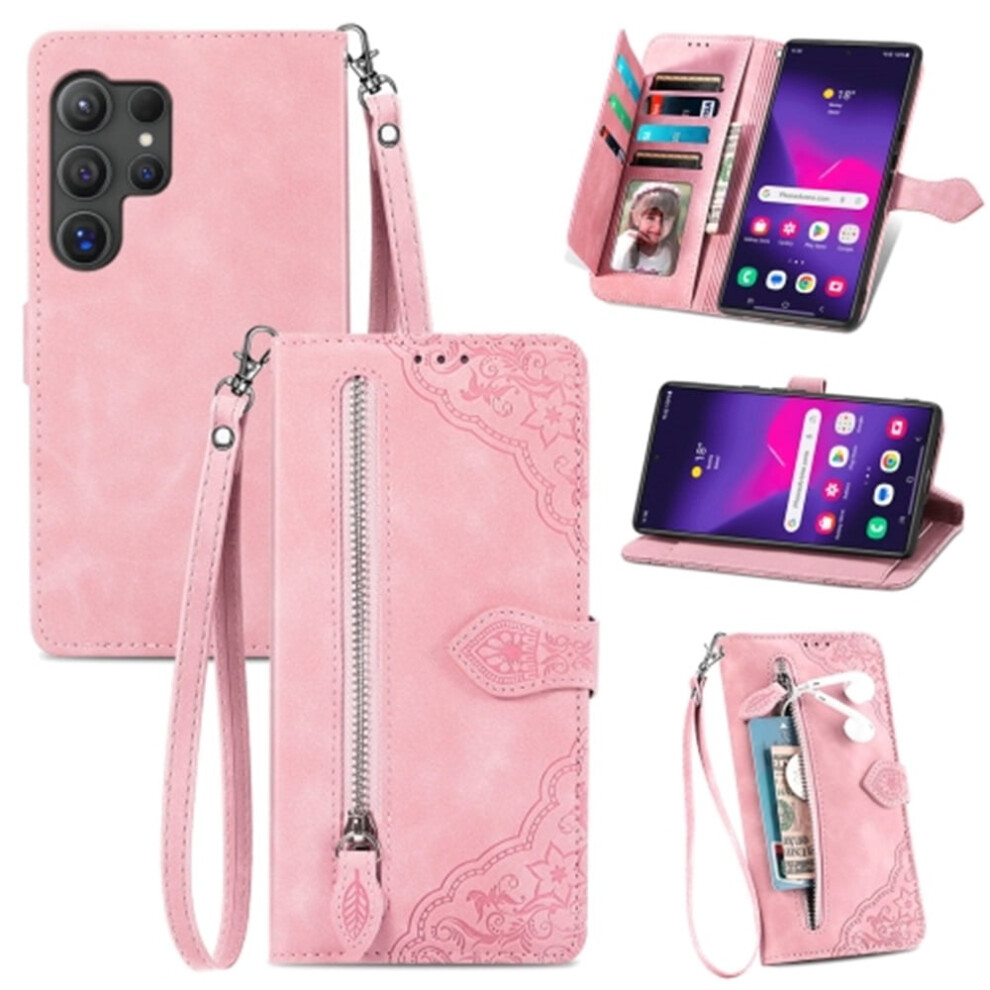 Compatible With Samsung Galaxy S25 Ultra 5G 6.9" Pu Leather Magnetic Flip Wallet Case With Lanyard, Wristlet & Zipper Card Holder 9165521622672