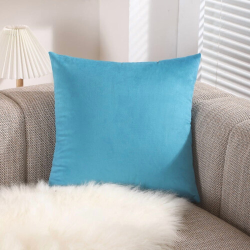 Almofada decorativa de veludo azul celeste, 45x45 cm (18x18 polegadas), pacote com 1 unidade. Enchimento de fibra de poliéster. Ideal para sofá,