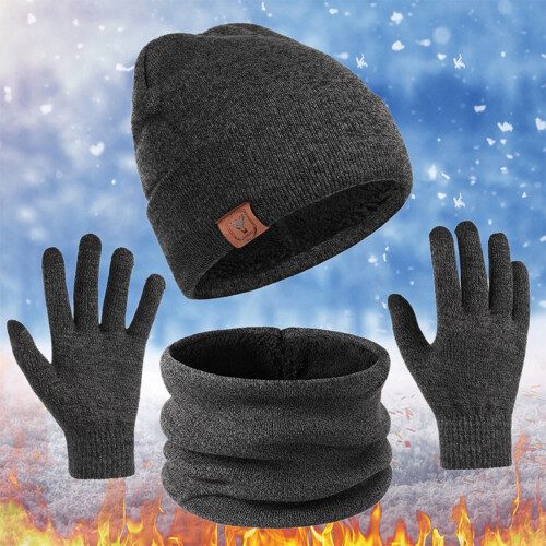 Conjunto unisex de gorro, bufanda y guantes de punto. 1