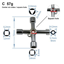 Chave universal resistente e durável com encaixe triangular, quadrado e cruzado, à prova de ferrugem. Chave de encanamento e utilidades de 4 vias,