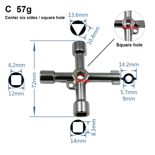 Chave universal resistente e durável com encaixe triangular, quadrado e cruzado, à prova de ferrugem. Chave de encanamento e utilidades de 4 vias,
