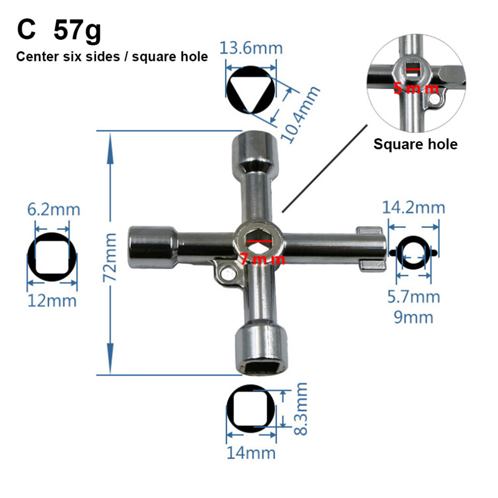 Sturdy And Durable Utilities Key With Rust Resistant Triangle Square Universal Cross Key4way Plumbing And Utility Key Convenient And Practical Wide 9551475253053
