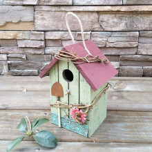 Vintage Look Bird House For Outdoor Hanging Hand Painted Bird Box Decorative Birdhouse Durable Wooden Construction Rustic Design Attracts Birds