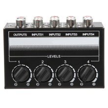 Compact Ultra Low Noise4Channel Passive Audio Mixer, Supports Rca And Trs Connections, No External Power Needed Durable Metal Body With Volume