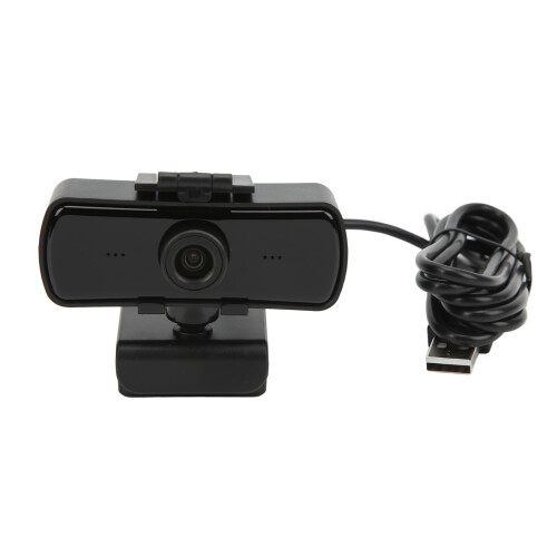 Webcam Plug and Play pour visioconférence avec rotation à 360 degrés, résolution 1440p, objectif grand angle, double microphone, cache de