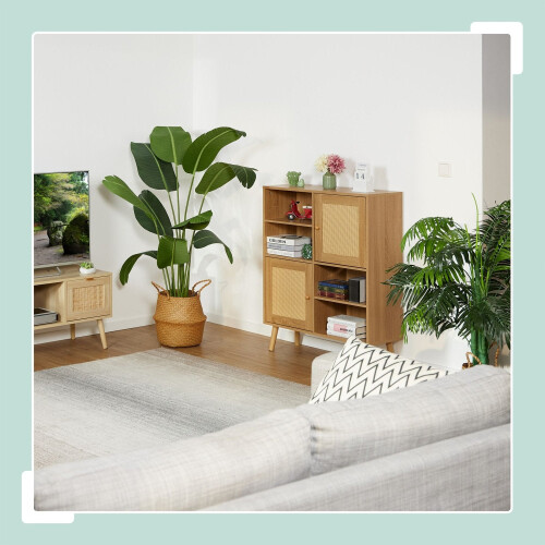 Sideboard with 2 Rattan Doors and Adjustable Shelves 1