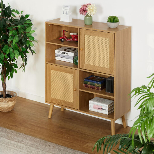Sideboard with 2 Rattan Doors and Adjustable Shelves 2