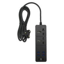 Multistikdåse med USB-udgange, universel stikkontaktkompatibilitet, langt forlængerkabel, slagfast, brandhæmmende hus, individuelt