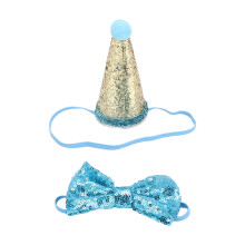 Cute Birthday Party Decor Pet Accessory Set Sparkling Hat with Pom-pom Topper Elastic Chin Band for Cats Dogs Small Animals Versatile Use at Themed