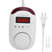 Enhed til detektion af brændbare gasser Kulilte- og naturgasalarm, stikkontakt, digital LED-skærm, stemmeadvarselslyd, 85 decibel alarm, automatisk