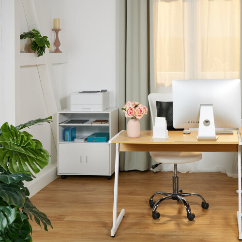 Mobile Office Stand with Keyboard Drawer, White 1