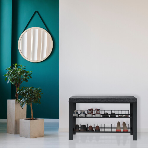 Shoe Bench with Cushion, Metal Frame, 2-Tier Rack 1