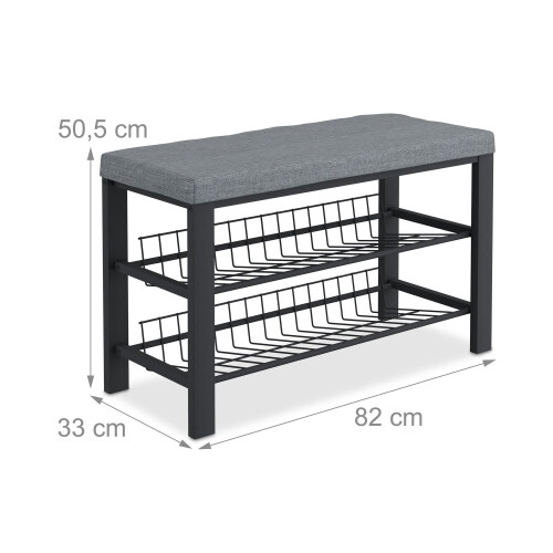 Shoe Bench with Cushion, Metal Frame, 2-Tier Rack 2