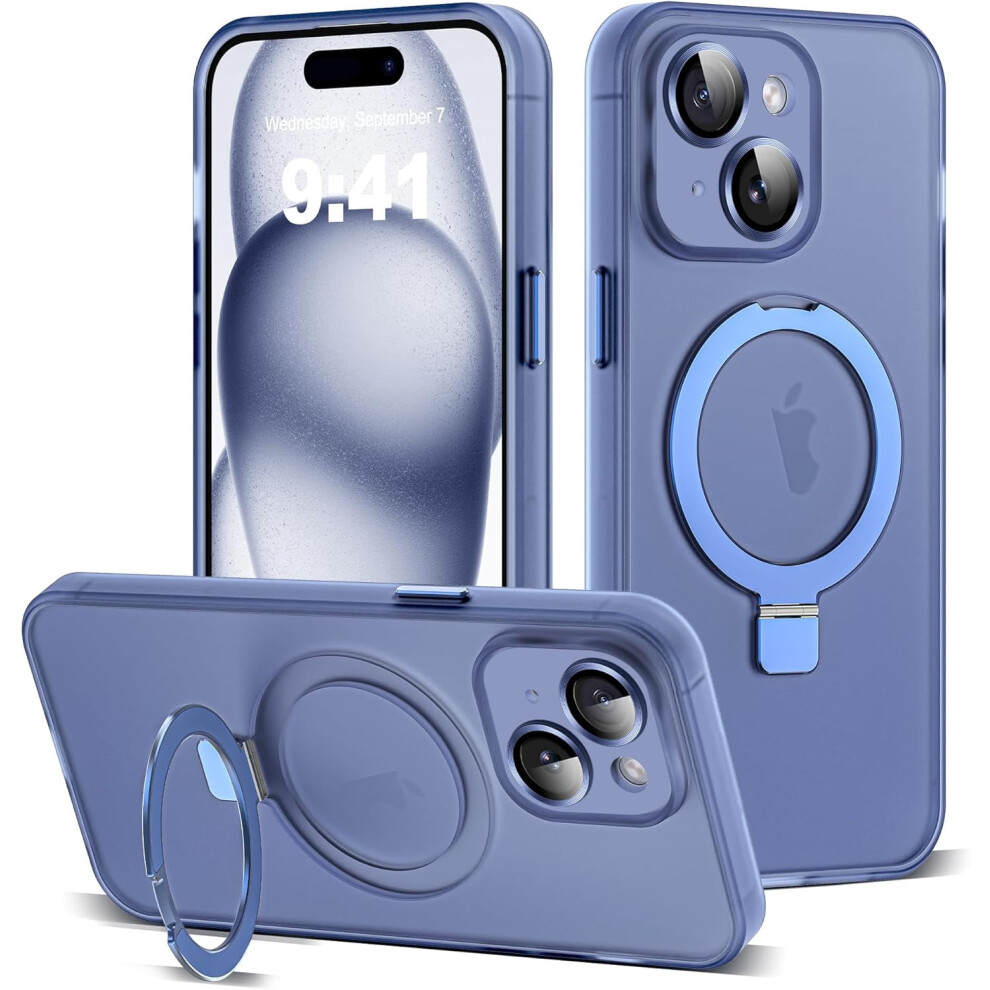 Iphone 15 Case With Magnetic Invisible Ring Stand, Full Camera Protection, Magsafe Compatible, Military-Grade Drop Protection, Matte Translucent Slim 9181073430442