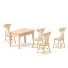Photo Props Best Gift Miniature Furniture Set Kids Play Toy Sturdy Wooden Furniture Wooden Color Dining Table Chair Realistic Design Dollhouse
