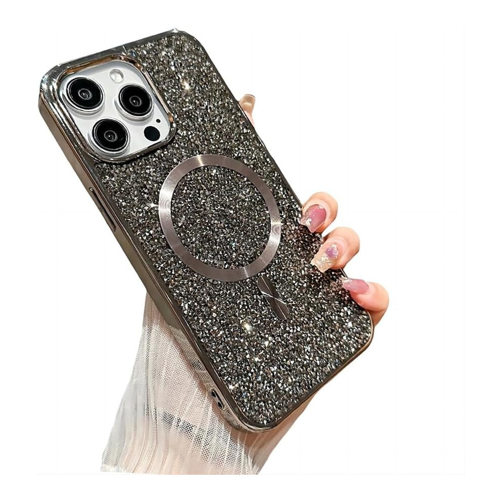 Iphone 15 Pro Max Electroplated Glitter Rhinestone Case Grey 9336866051391
