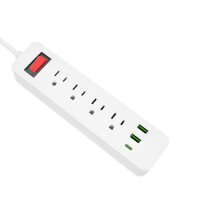 Multi-Outlet Surge Protector Power Strip with USB Ports, Child Safety Doors, 78.7in Cord, Black/White — Compatible with US Outlets