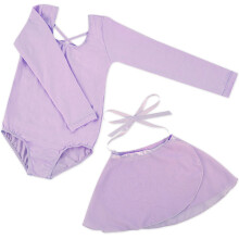 Girls Ballet Dance Leotards with Long Sleeve Gauze Skirt and Bowknot Back Purple 6-7 Years