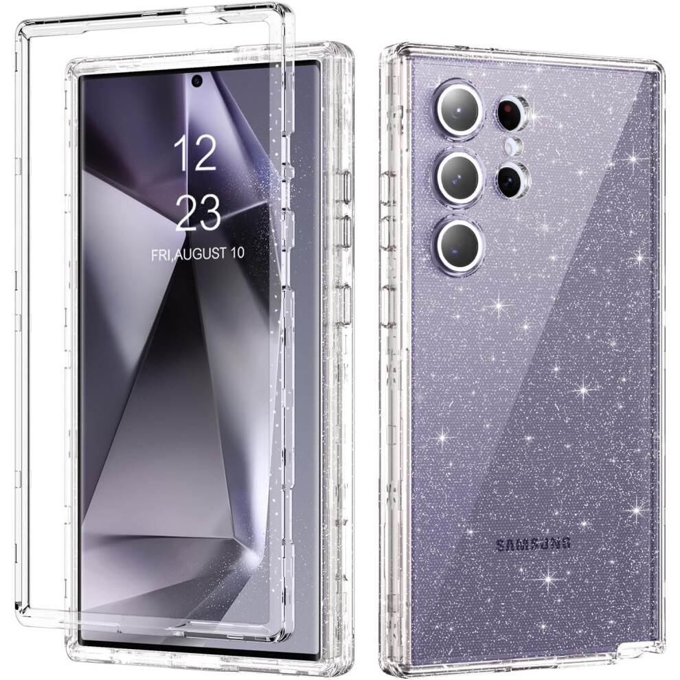 Compatible With Samsung Galaxy S24 Ultra: Glitter Bling 3-In-1 Heavy-Duty Shockproof Transparent Pc Case, 6.8" 9181073434730