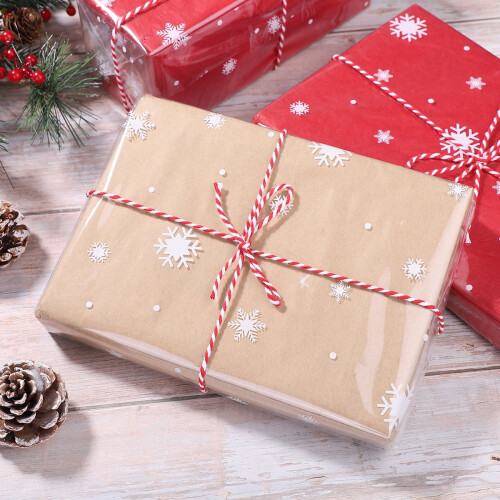 Clear grey cellophane wrapping roll snowflake design