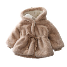 Winter Jacket for Kids Long Sleeves Crewneck Coat Long Sleeved Bottom Plush Khaki 4-5 Years