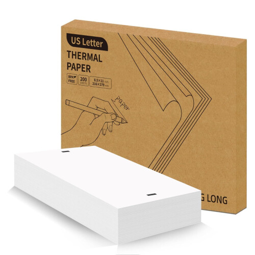 thermal printer paper 8.5 x 11 US Letter Quick-Dry Folded 200 Sheets, Compatible