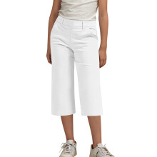 Girls Capri Uniform Pants Kids Elastic Waist School Dress Cropped Pants High Stretchy Casual Pants with Pockets White 8-9 Years