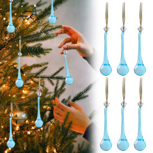 Holiday Icicle Ornaments - 6 Piece Pack of Blue Crystal Glass Teardrop Pendants for Christmas Tree and Seasonal Home Decor Enhancement