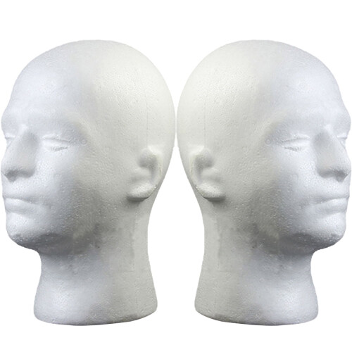 Male Head Model Foam Wig Hat Stand 2 Pack